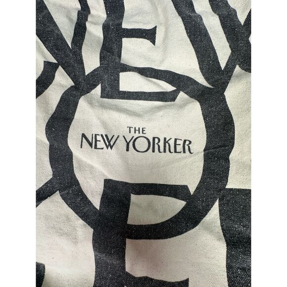 The New Yorker Canvas Cream Black Reusable Tote Bag Grocery Farmers Market - Picture 3 of 4
